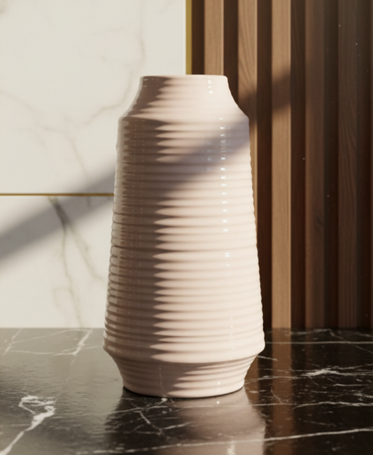 Modern Ribbed Ceramic 2 piece Vase set