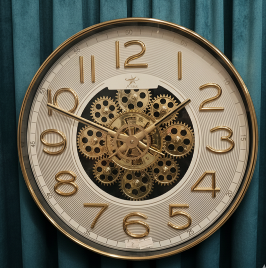 Elegant Gold & White Gear Wall Clock