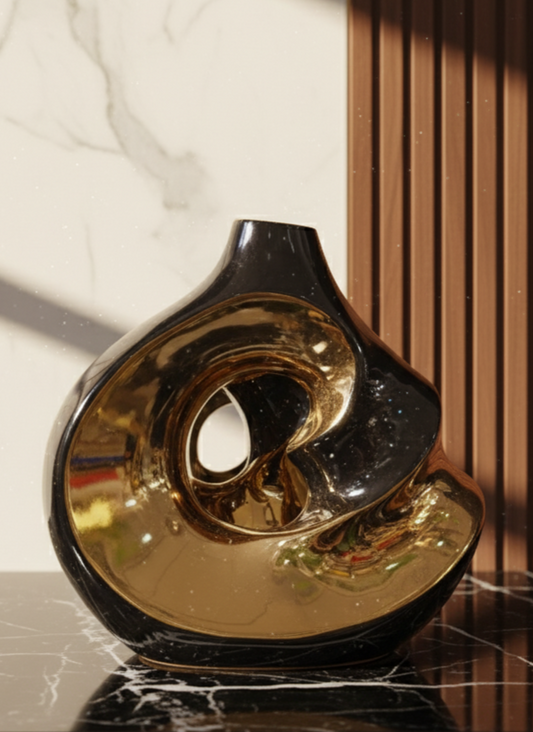 Abstract Black & Gold Sculptural Vase