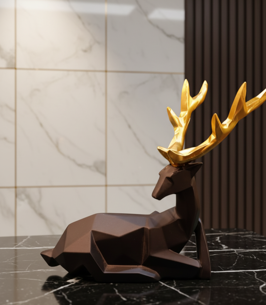 Geometric Gold & Brown Deer Set