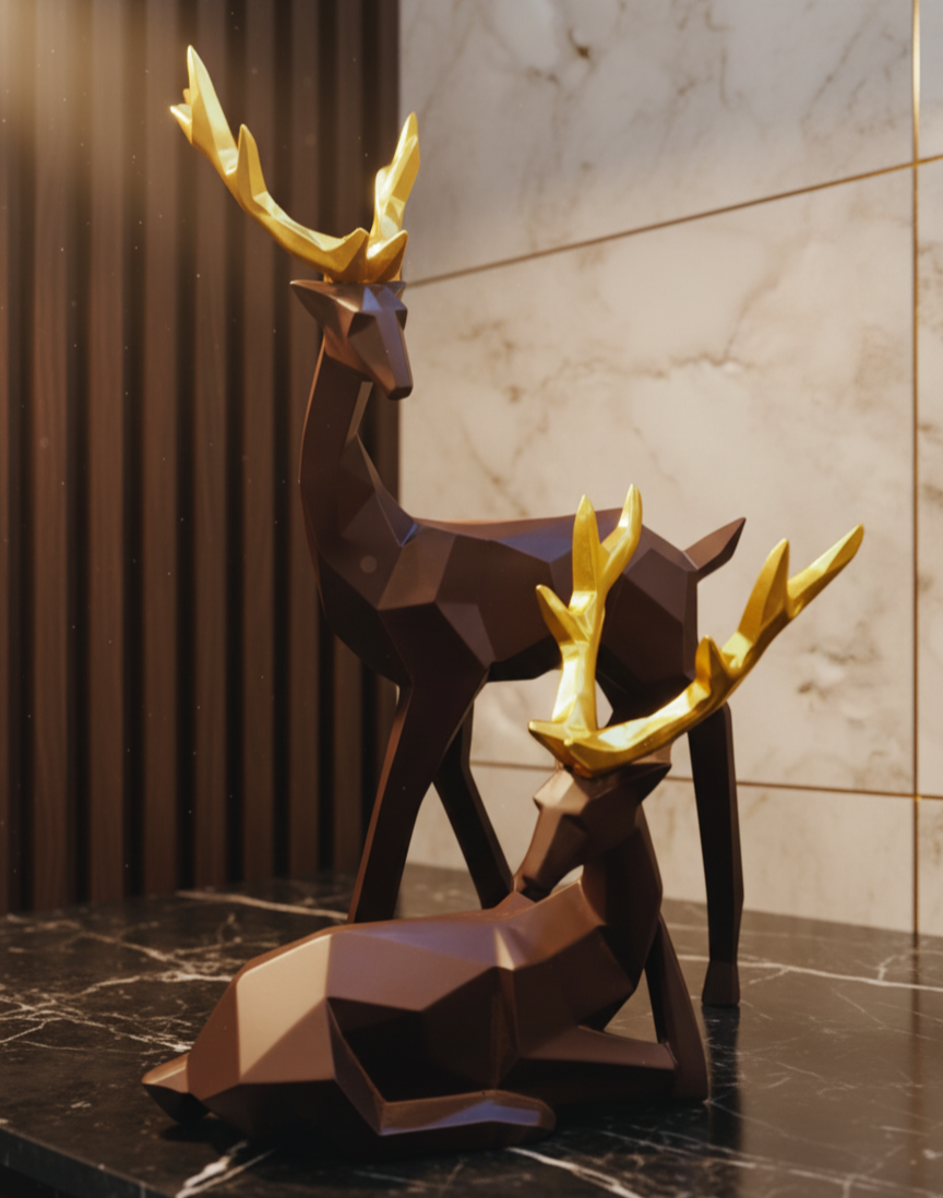 Geometric Gold & Brown Deer Set