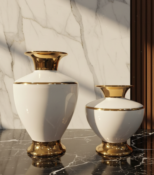 Elegant White & Gold Vase set