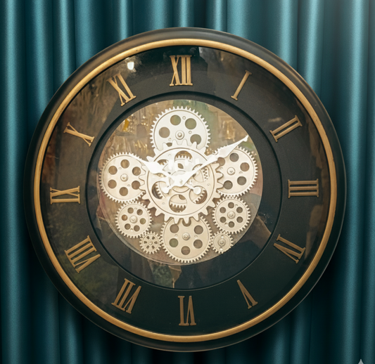 Modern Black & Gold Gear Wall Clock