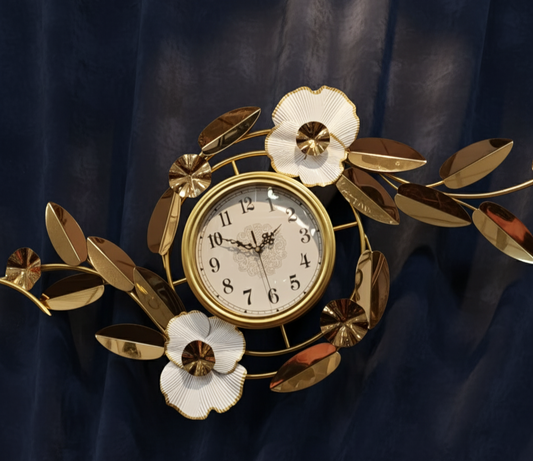 Elegant Gold Floral Wall Clock.