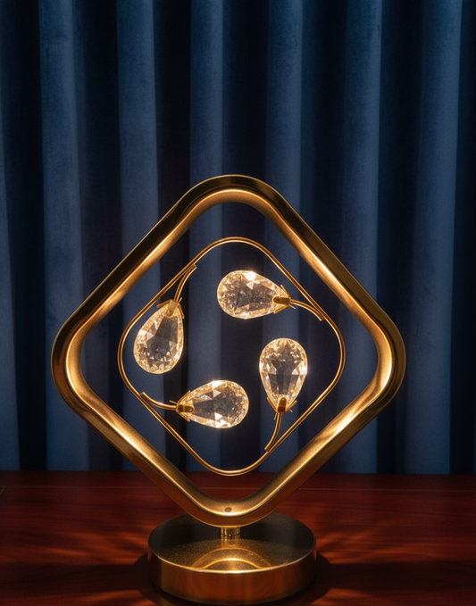 Abstract Gold & Crystal Flower Sculpture