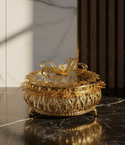 Ornate Gold Trinket Box with Bow