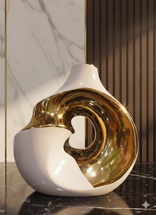 Abstract White & Gold Sculptural Vase