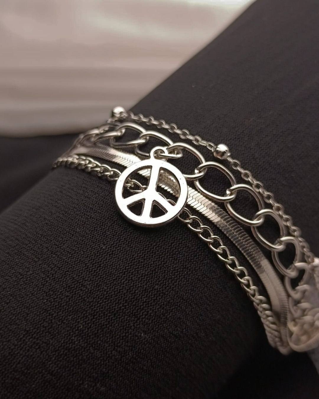 Silver Peace Charm Layered Bracelet