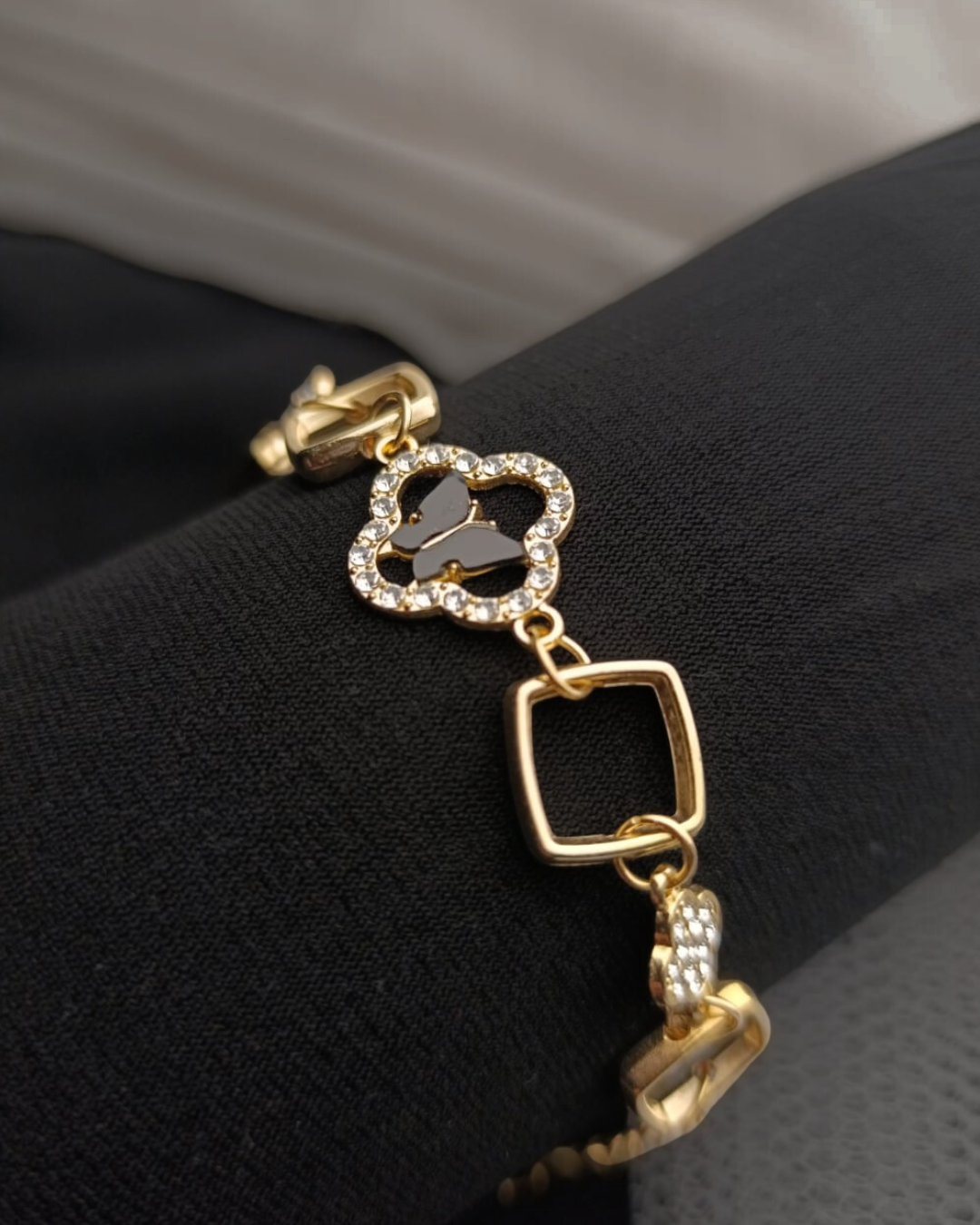 Golden Black Butterfly Charm Bracelet