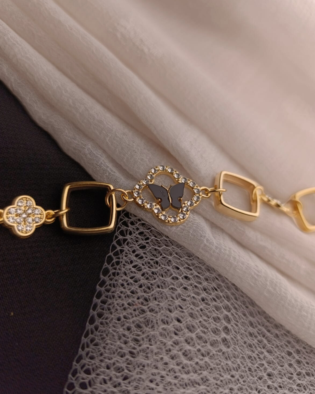 Golden Black Butterfly Charm Bracelet