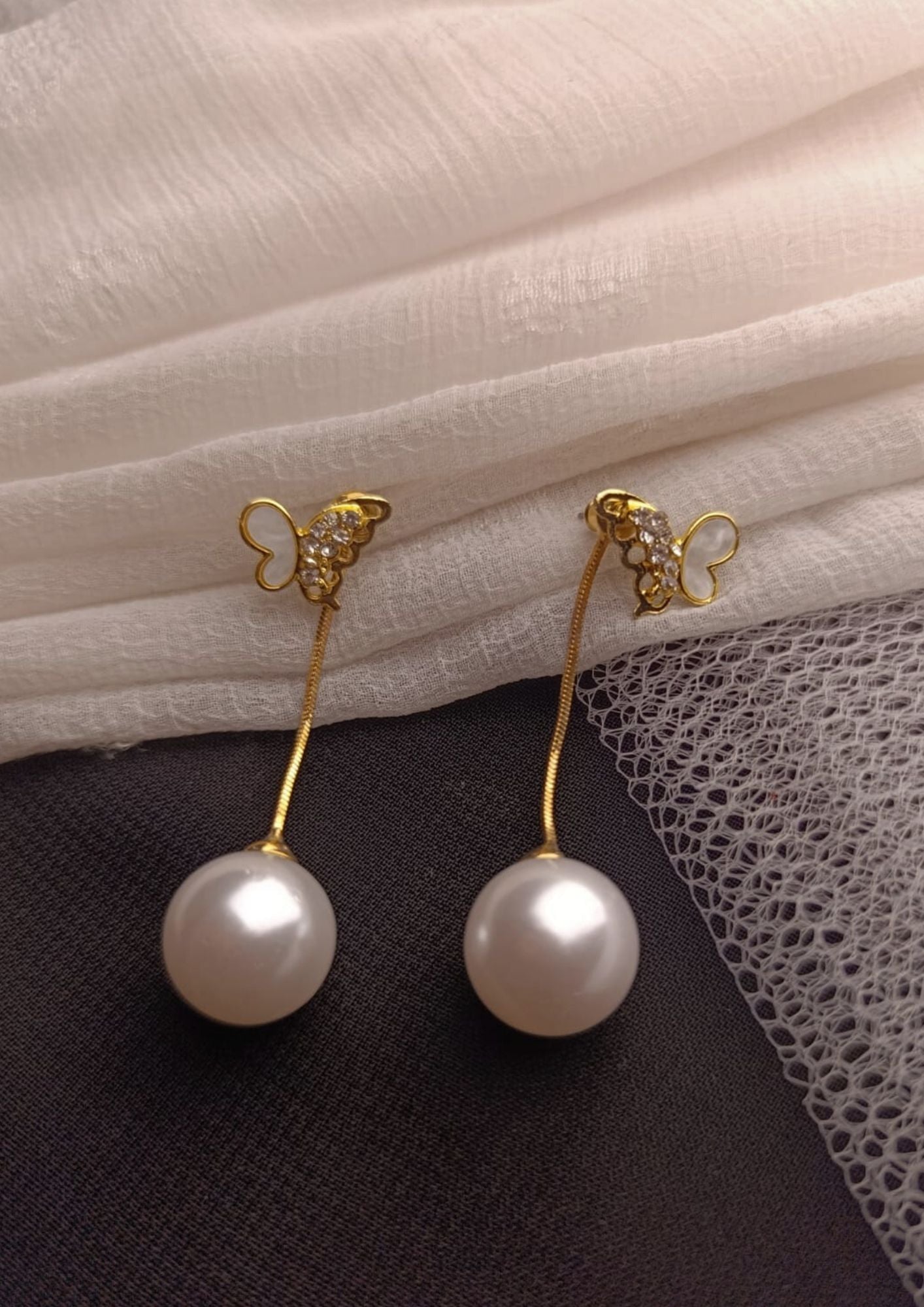 Butterfly & Pearl Drop Earrings