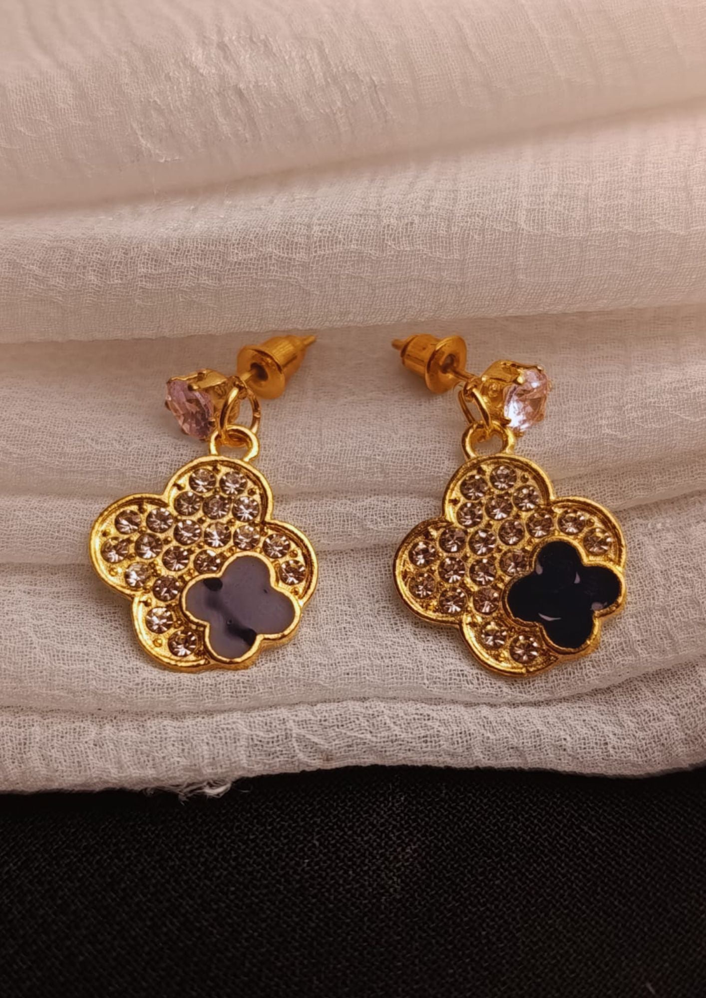 Black & Gold Clover Drop Earrings