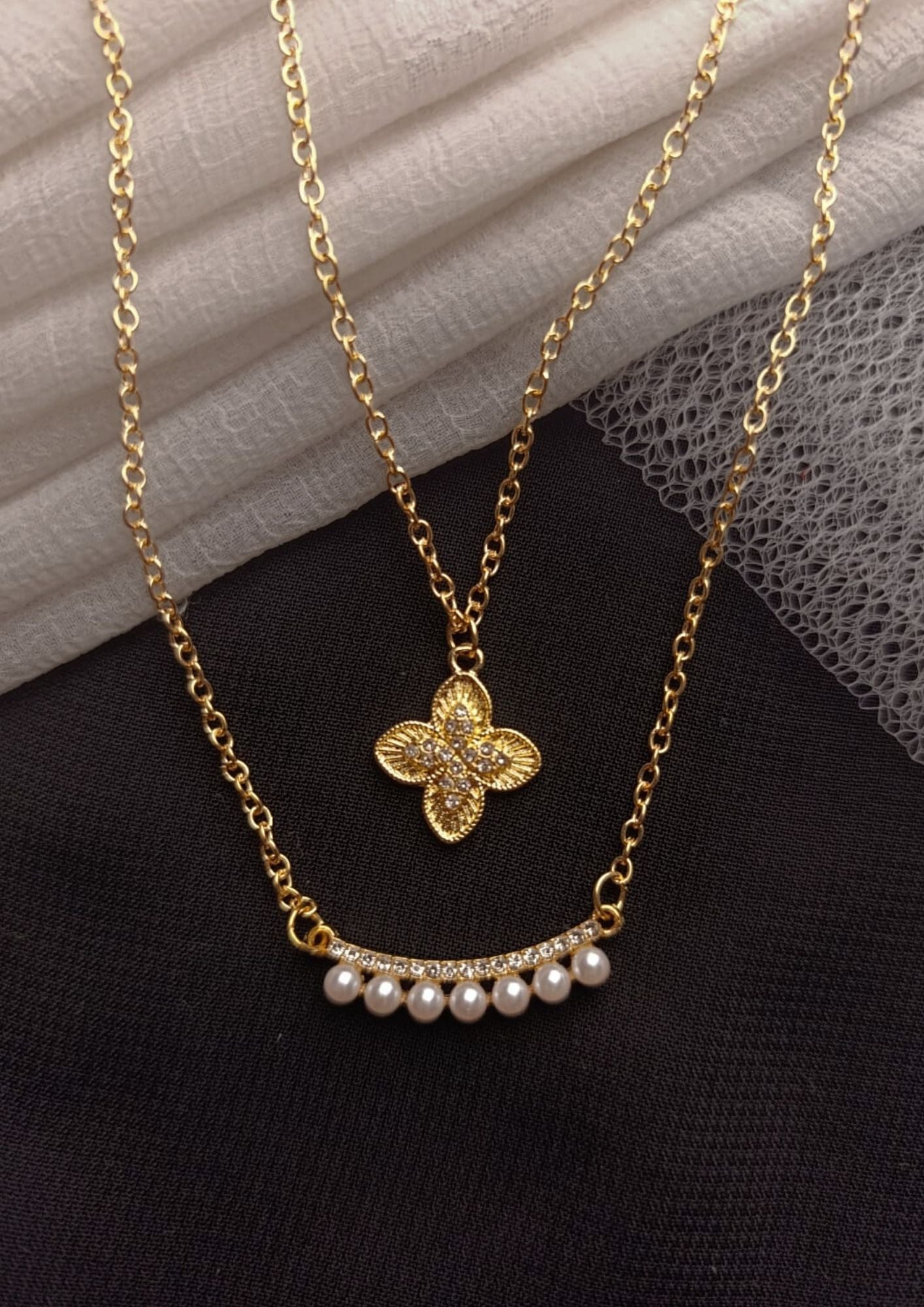 Elegant Clover & Pearl Layered Necklace