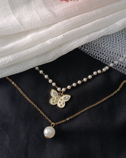 Pearl & Butterfly Layered Necklace