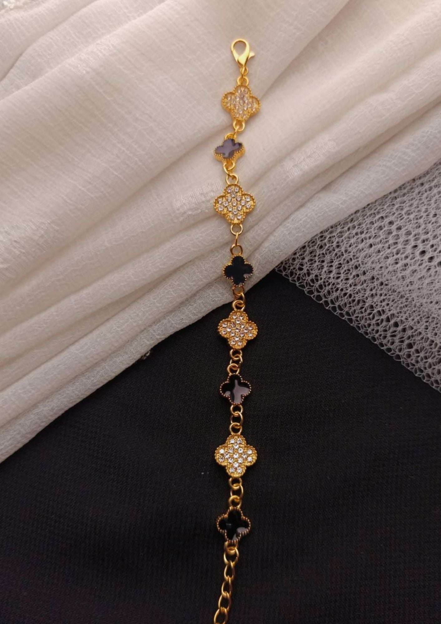 Black & Crystal Clover Bracelet