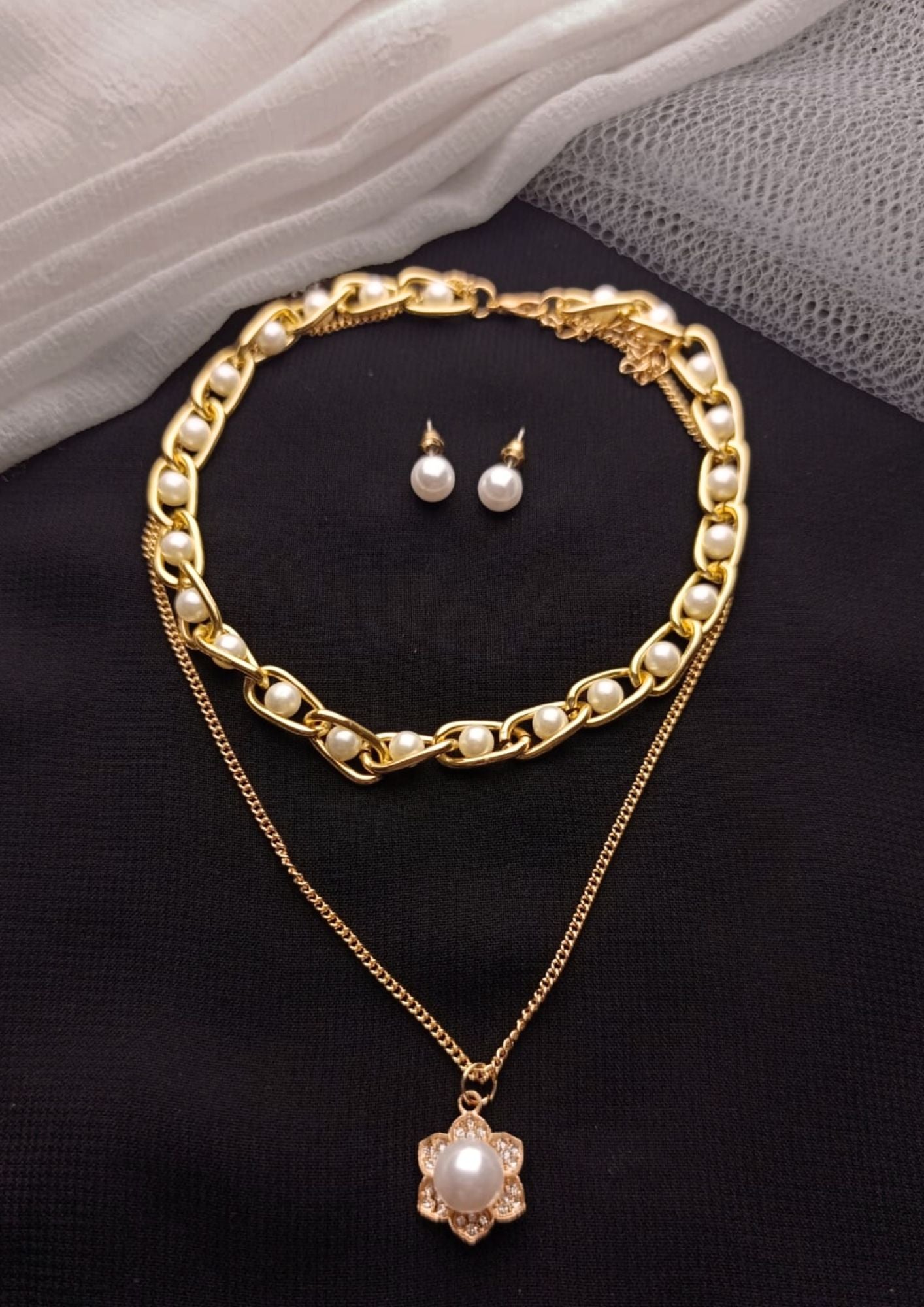 Layered Pearl Chain & Necklace Set