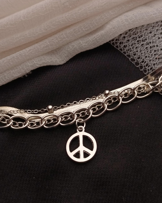 Silver Peace Charm Layered Bracelet