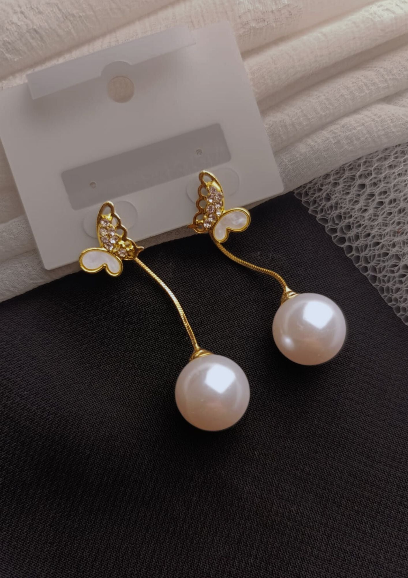 Butterfly & Pearl Drop Earrings
