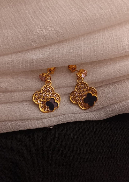 Black & Gold Clover Drop Earrings