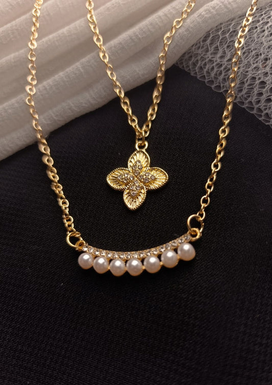 Elegant Clover & Pearl Layered Necklace