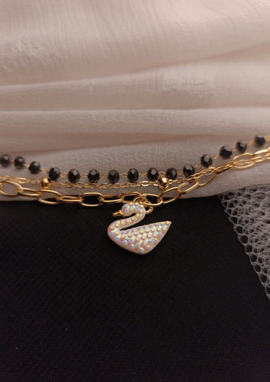 Three-Layered Swan & Bead bracelet