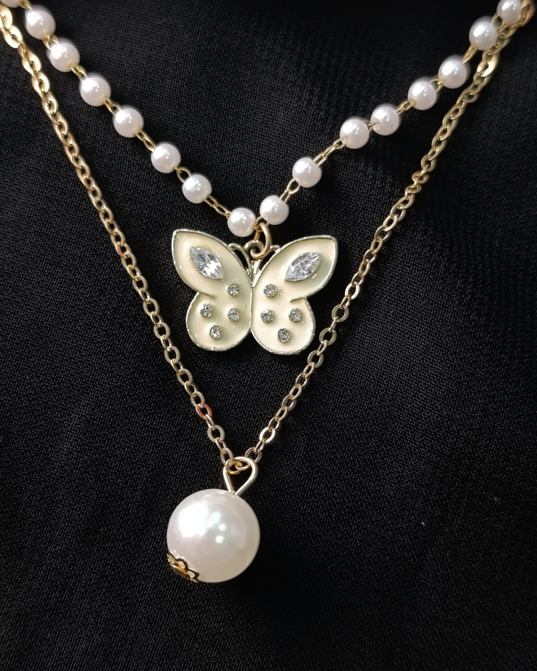 Pearl & Butterfly Layered Necklace