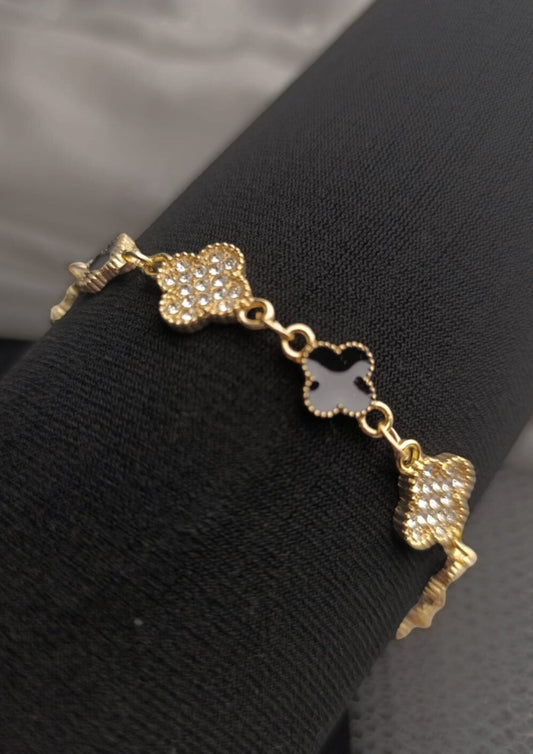Black & Crystal Clover Bracelet