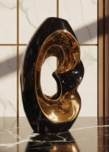 Golden Abstract Ribbon Sculpture