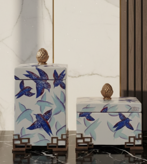 Blue & White Bird Canister 3 piece Set