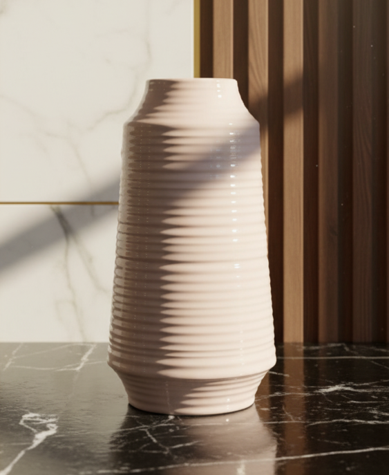 Modern Ribbed Ceramic 2 piece Vase set