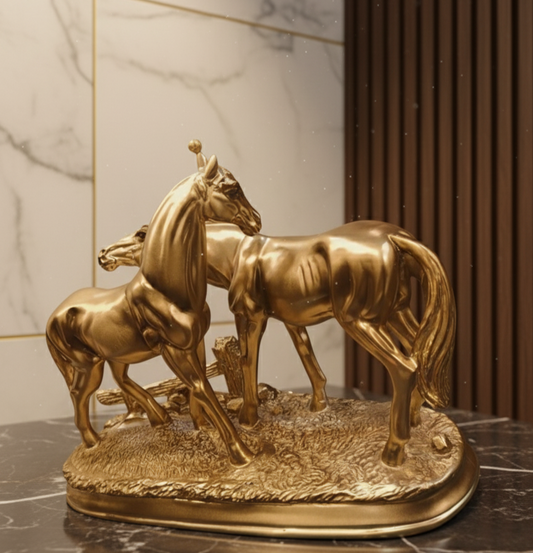 Regal Golden Horse Sculpture Set