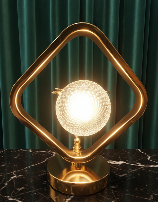 Abstract Gold & Crystal Sphere Sculpture