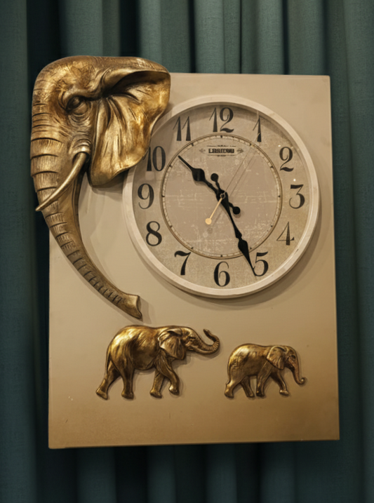 Ornate Golden Elephant Wall Clock