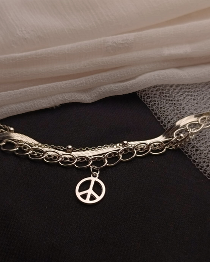 Silver Peace Charm Layered Bracelet