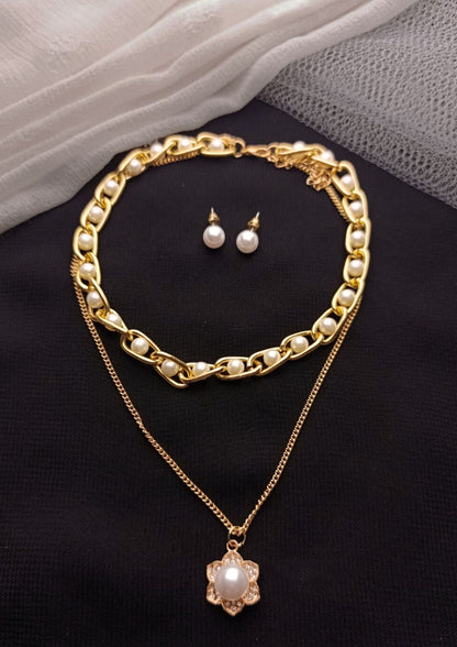Layered Pearl Chain & Necklace Set