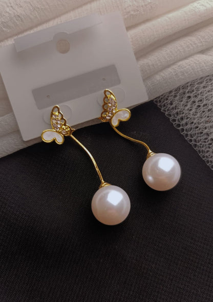 Butterfly & Pearl Drop Earrings