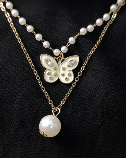 Pearl & Butterfly Layered Necklace