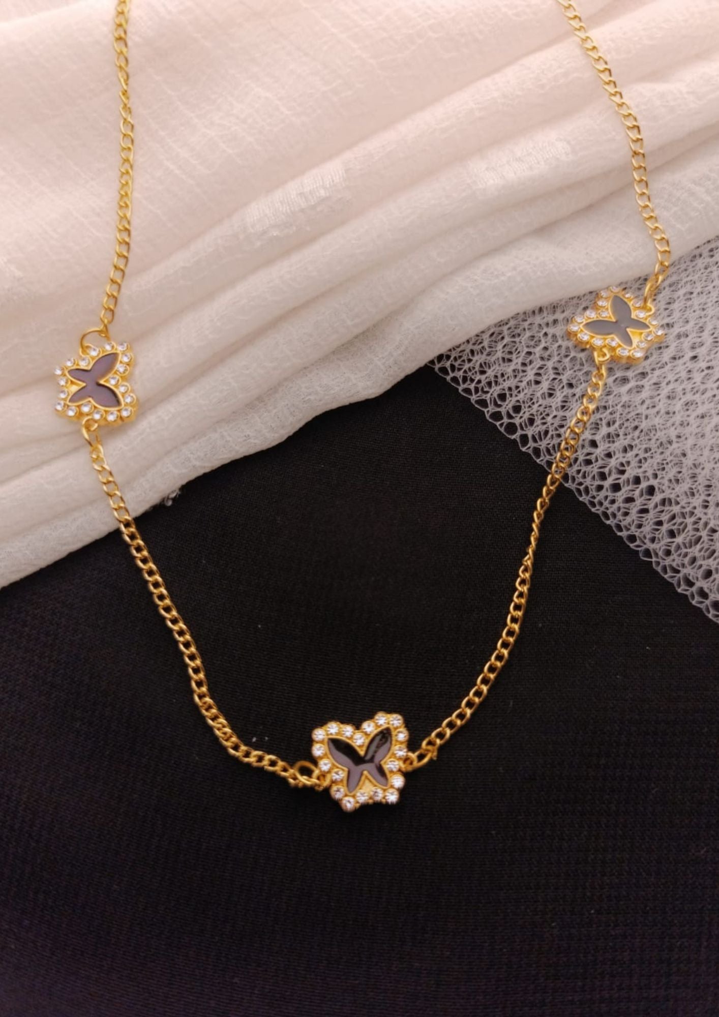 Black & Gold Butterfly Charm Necklace