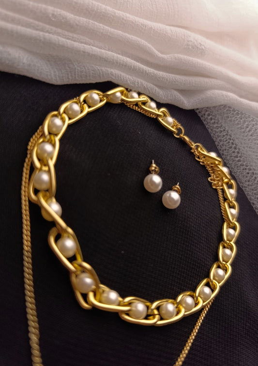 Layered Pearl Chain & Necklace Set