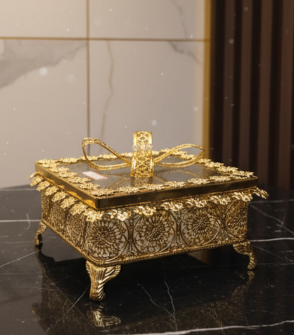 Ornate Gold Trinket Box with Bow